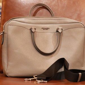 Coach, gray pebble leather laptop bag